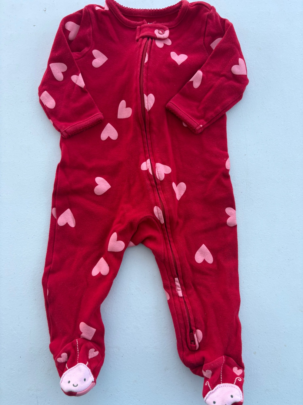 Carter's Red Footed One-Piece with Pink Hearts